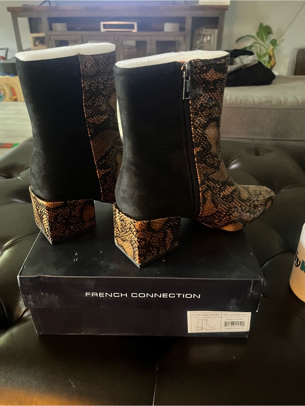 French Connection Tan and Black Snake-Print Ankle Booties - Picture 3 of 5